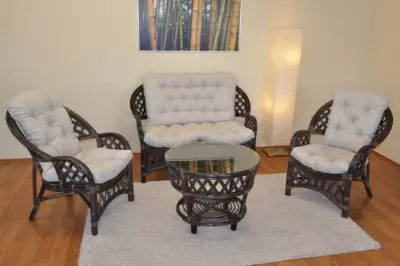 Hnědá ratanová sedací souprava Sára