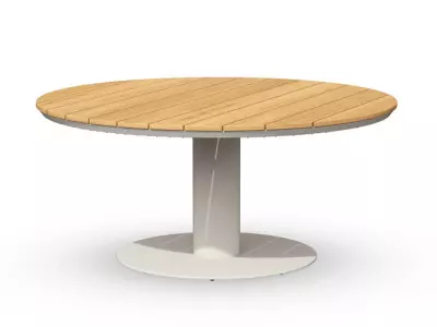 Nízký jídelní stůl Morena teak Ø150cm - kremova