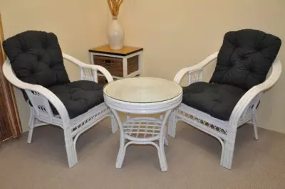 Ratanová sedací souprava Rio De Janeiro 2+1 bílá - Tmavý šedý melír