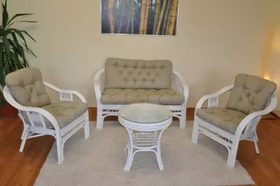 Ratanová sedací souprava Rio de Janeiro bílá  Bežová melir 34106