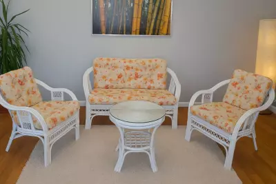 Ratanová sedací souprava Rio de Janeiro bílá Mihra kvetiny