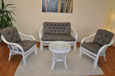 Ratanová sedací souprava Rio de Janeiro bílá - Tmavý šedý melír