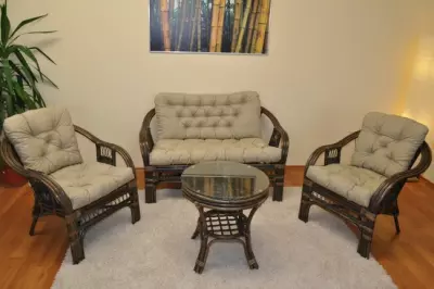 Ratanová sedací souprava RIO DE JANEIRO hneda - Tmavě béžový melír